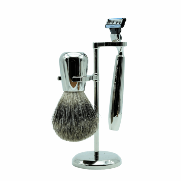 E. Marinella ACCESSORI BARBA Set Supporto+Pennello+Rasoio Nickel